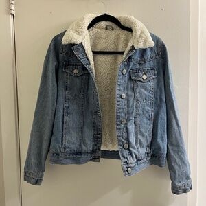 Topshop Light Wash Moto Borg Sherpa Lined Denim Jacket